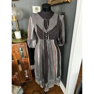 Universal Thread striped Gray Cotton Dress Midi peasant sz XS